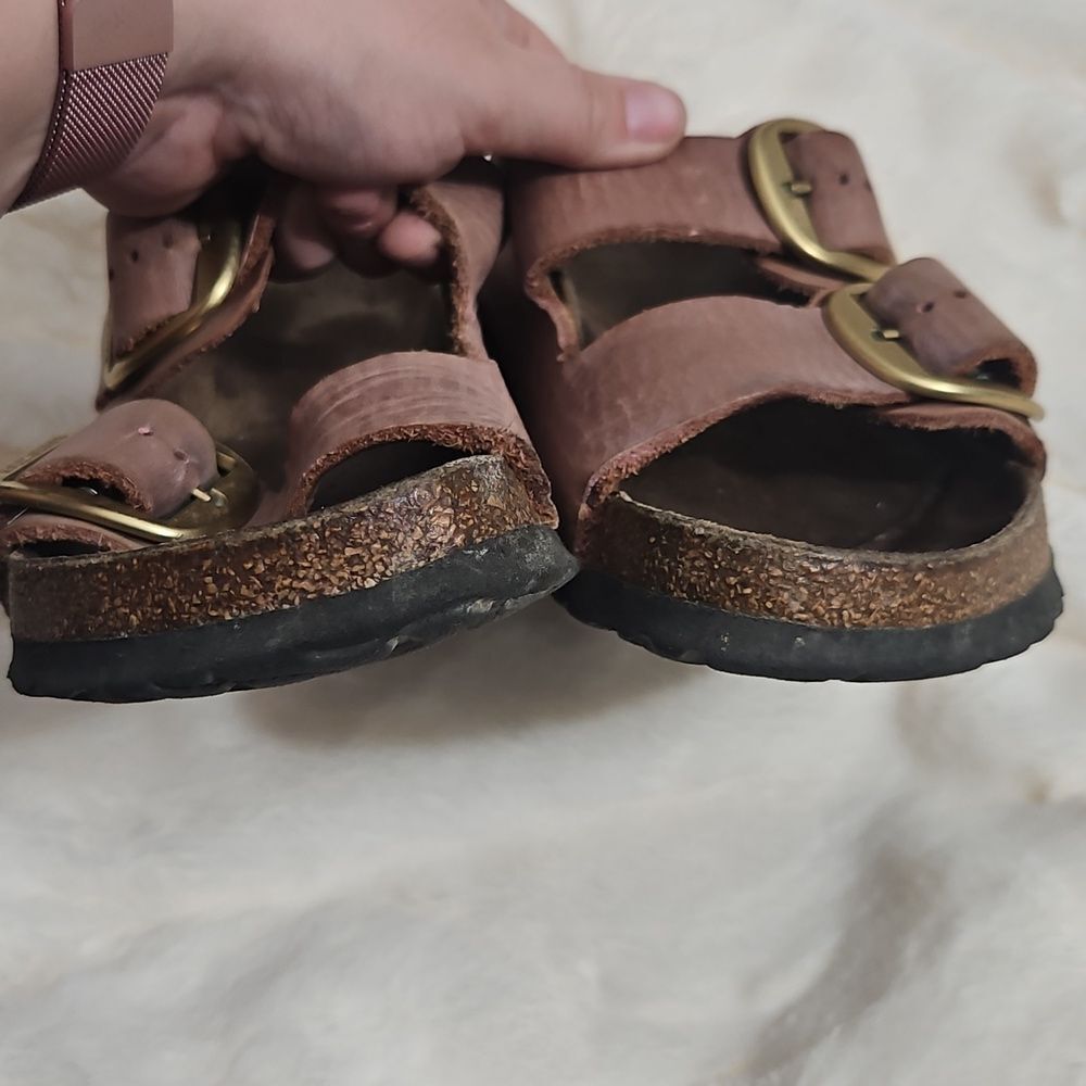 Birkenstock Arizona Pink Brown Leather Sandals Size 38, L7 Well Worn - Picture 5 of 13
